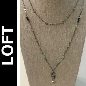 LOFT Silver Tone Double Strand Beaded Crystal 24”L Necklace